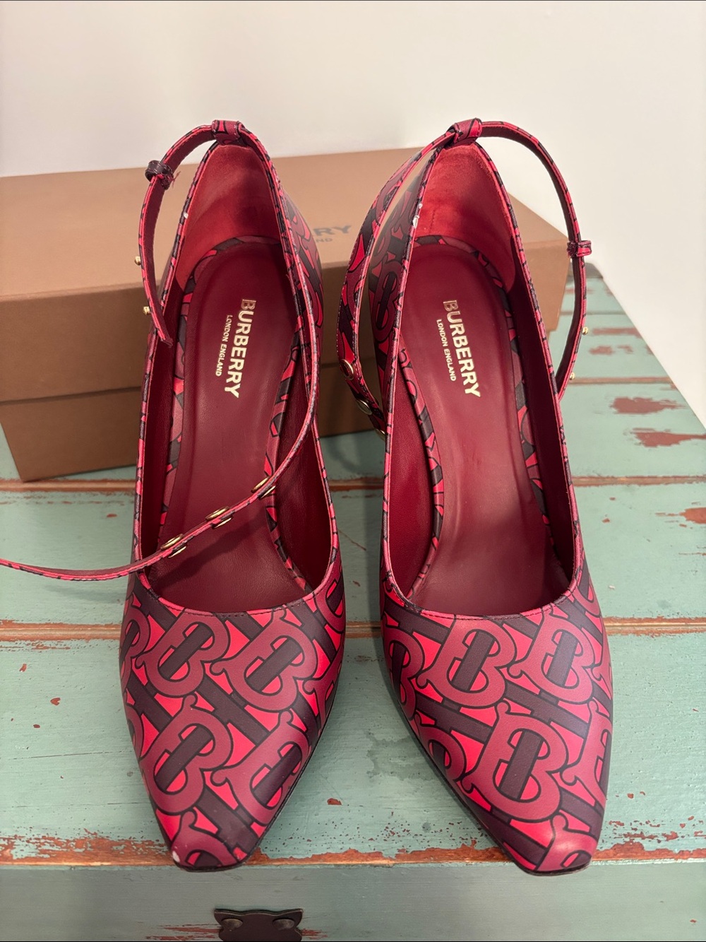 Burberry Red Logo Ankle-Strap Pumps - Women's High Heel - Picture 2 of 15